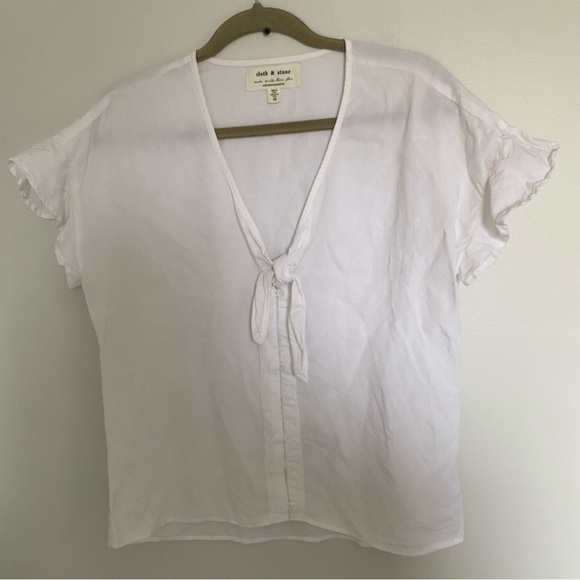 ANTHROPOLOGIE Cloth & Stone White Short Sleeve Button Front Tie Blouse XS - Picture 4 of 8